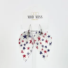 Leather Petal Earring Patriotic Stars Scribbles