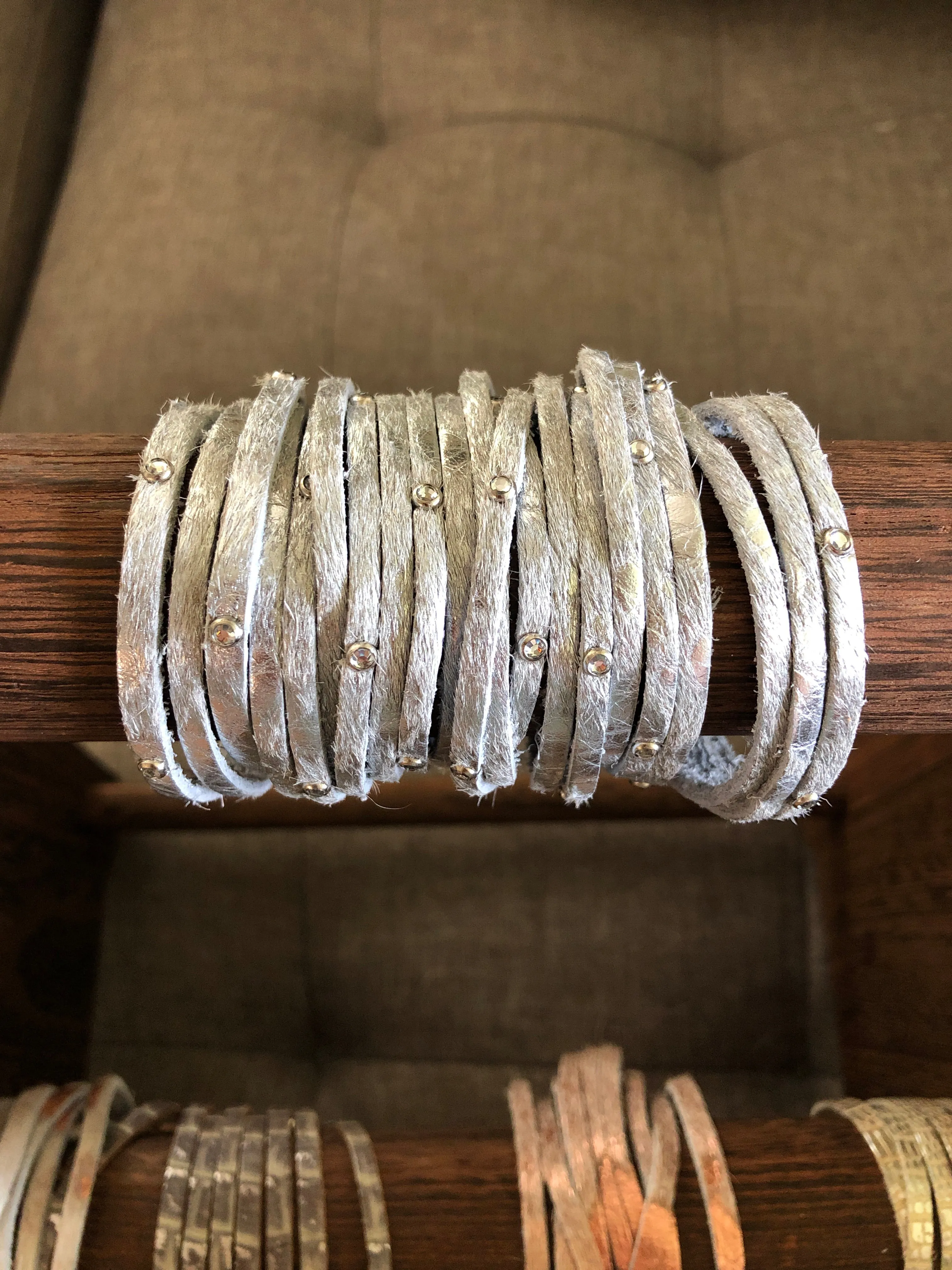 Leather Wrap Bracelet with Crystal Accents