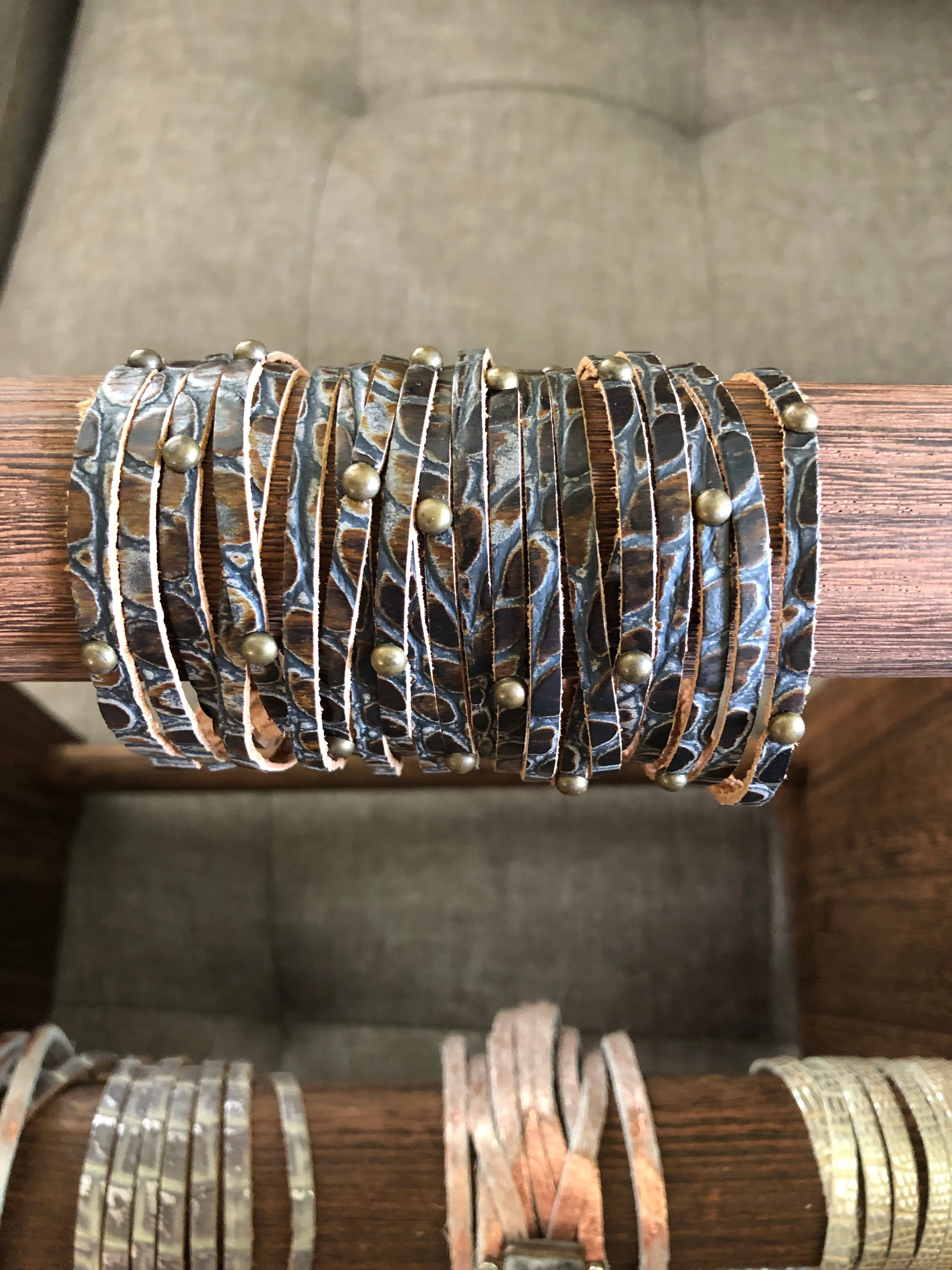 Leather Wrap Bracelet with Crystal Accents