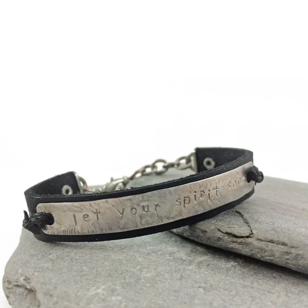 let your spirit soar // leather and steel wrap bracelet cuff