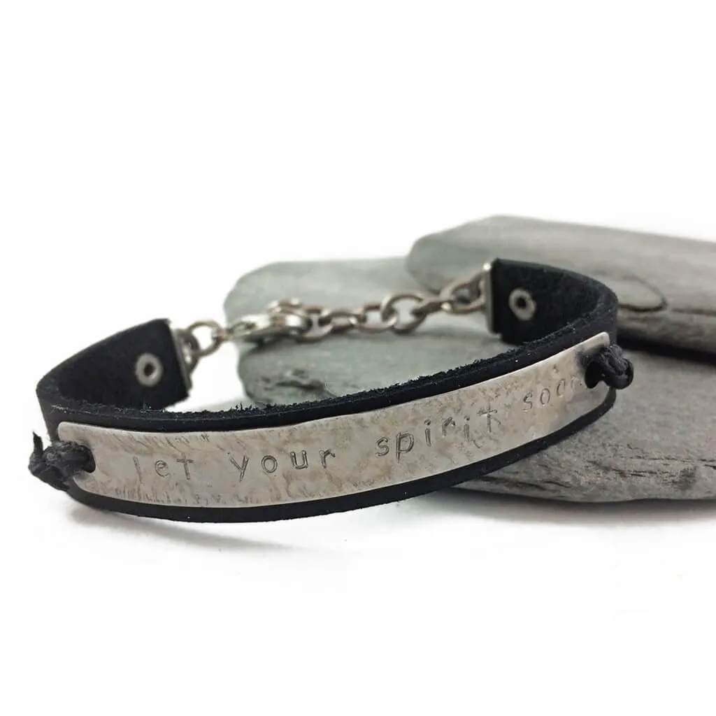 let your spirit soar // leather and steel wrap bracelet cuff