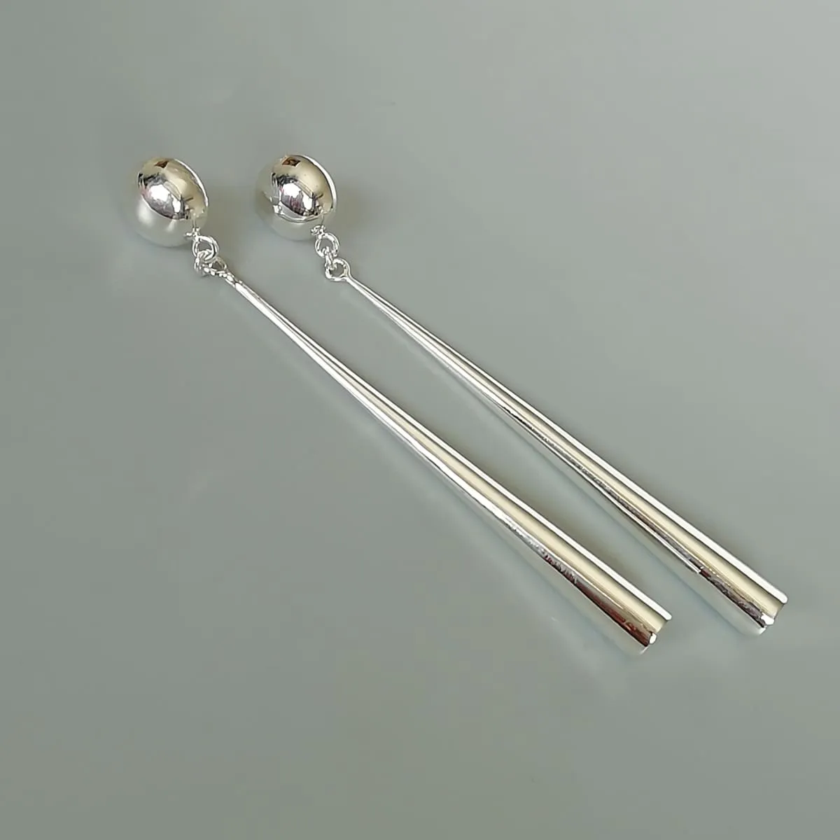 Long cylindrical bar ear dangler | Sterling silver earrings | Long silver danglers | Bar earrings  | Silver jewelry | E1106