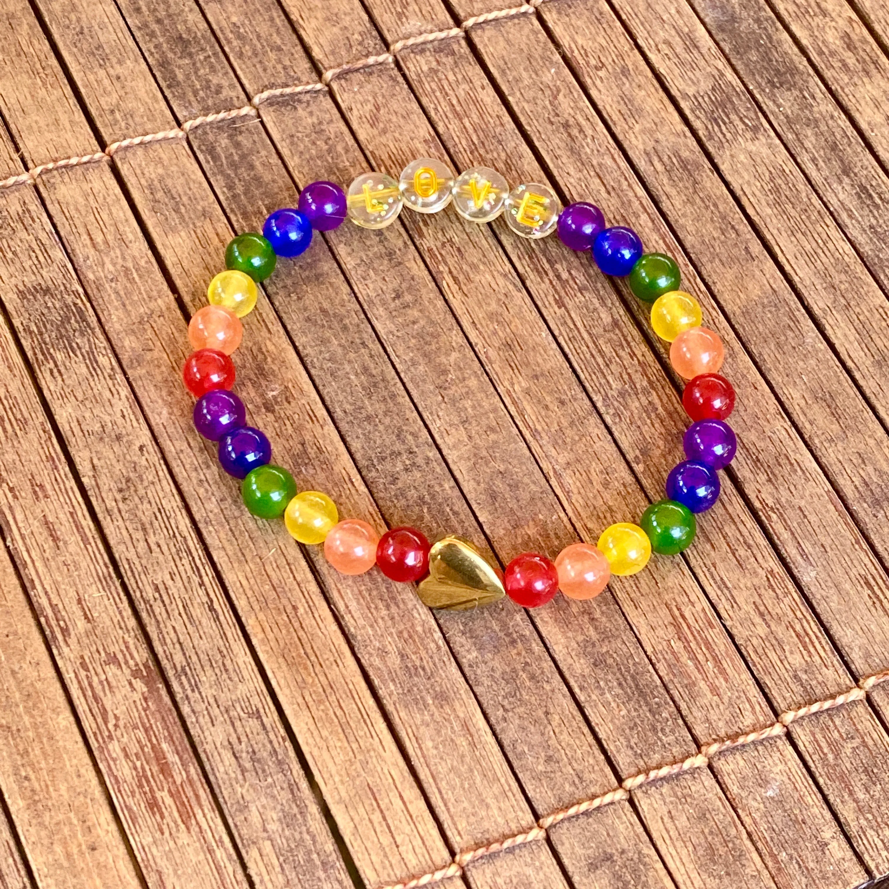 LOVE and Pride rainbow gemstone bracelet