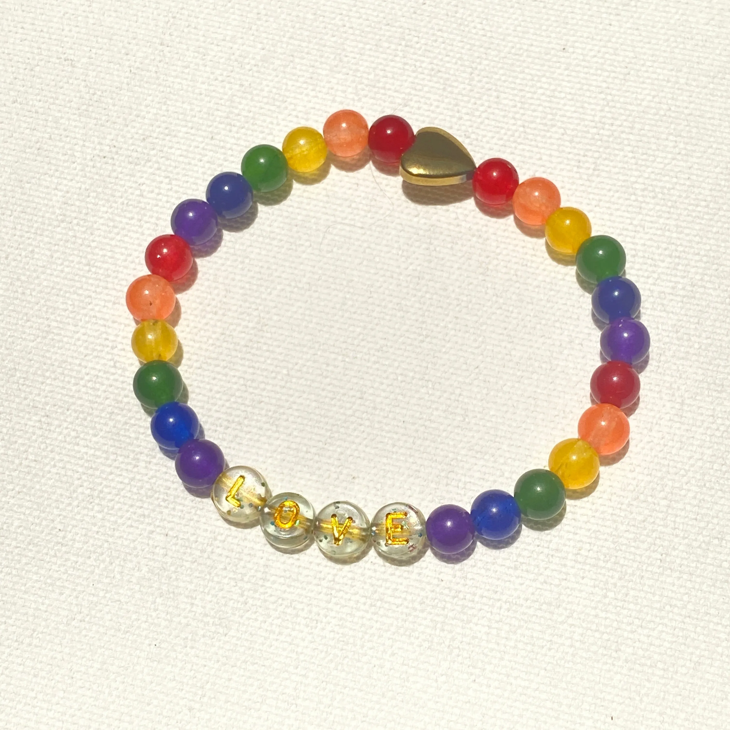 LOVE and Pride rainbow gemstone bracelet