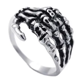 Men Biker Tribe Gothic Stainless Steel Skull Skeleton Bone Hand Ring