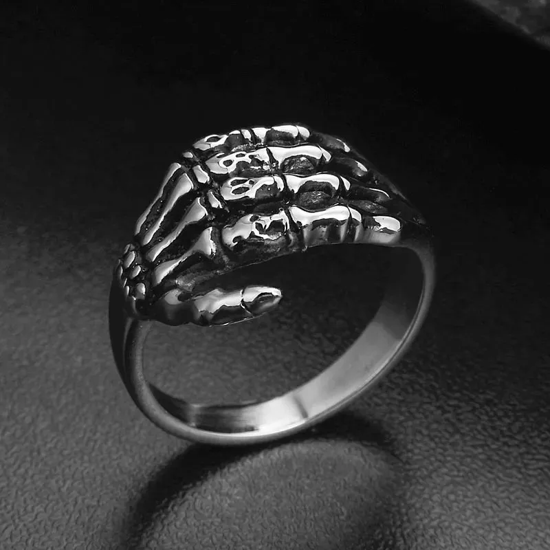 Men Biker Tribe Gothic Stainless Steel Skull Skeleton Bone Hand Ring