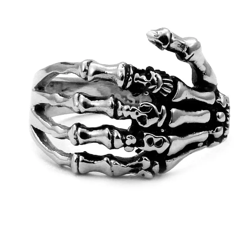 Men Biker Tribe Gothic Stainless Steel Skull Skeleton Bone Hand Ring