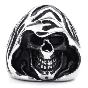 Men Stainless Steel Ring, Gothic Casted Grim Reaper Skull, Black