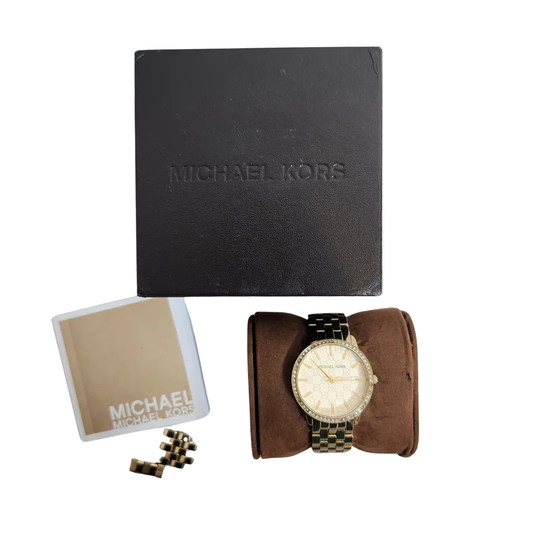 Michael Kors MK3120 Gold Argyle MK Glitz Watch | Gently Used |