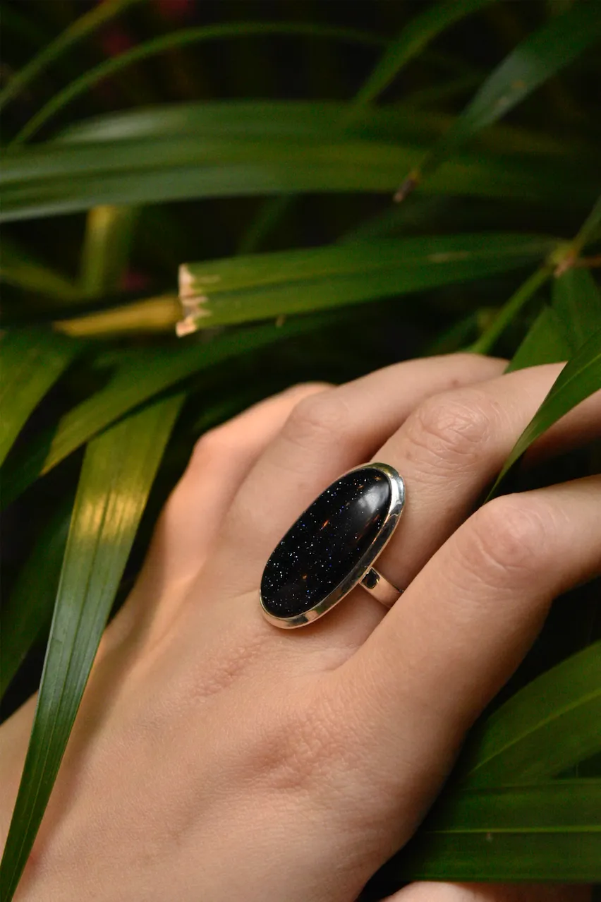 Midnight Goldstone Ariel Ring - Long Oval (US 6.5 & 7)