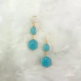 Mint Green Chalcedony  Double Drop Earrings