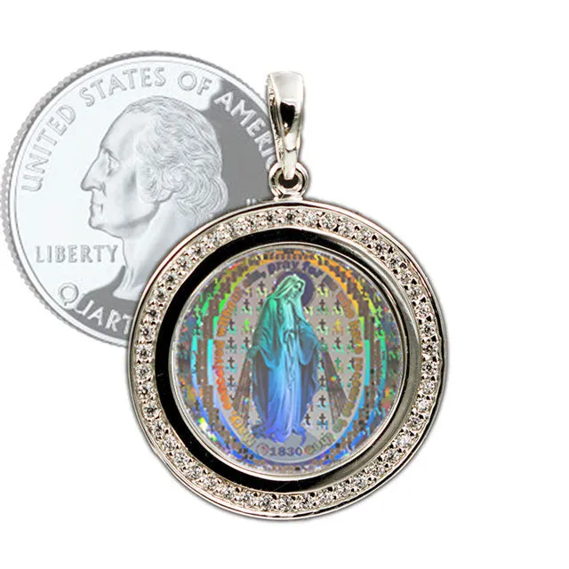 Miraculous Medal Pendant with embedded crystals all