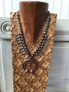 Mixed Copper & Silver Navajo Style Pearl Naja Necklace Set