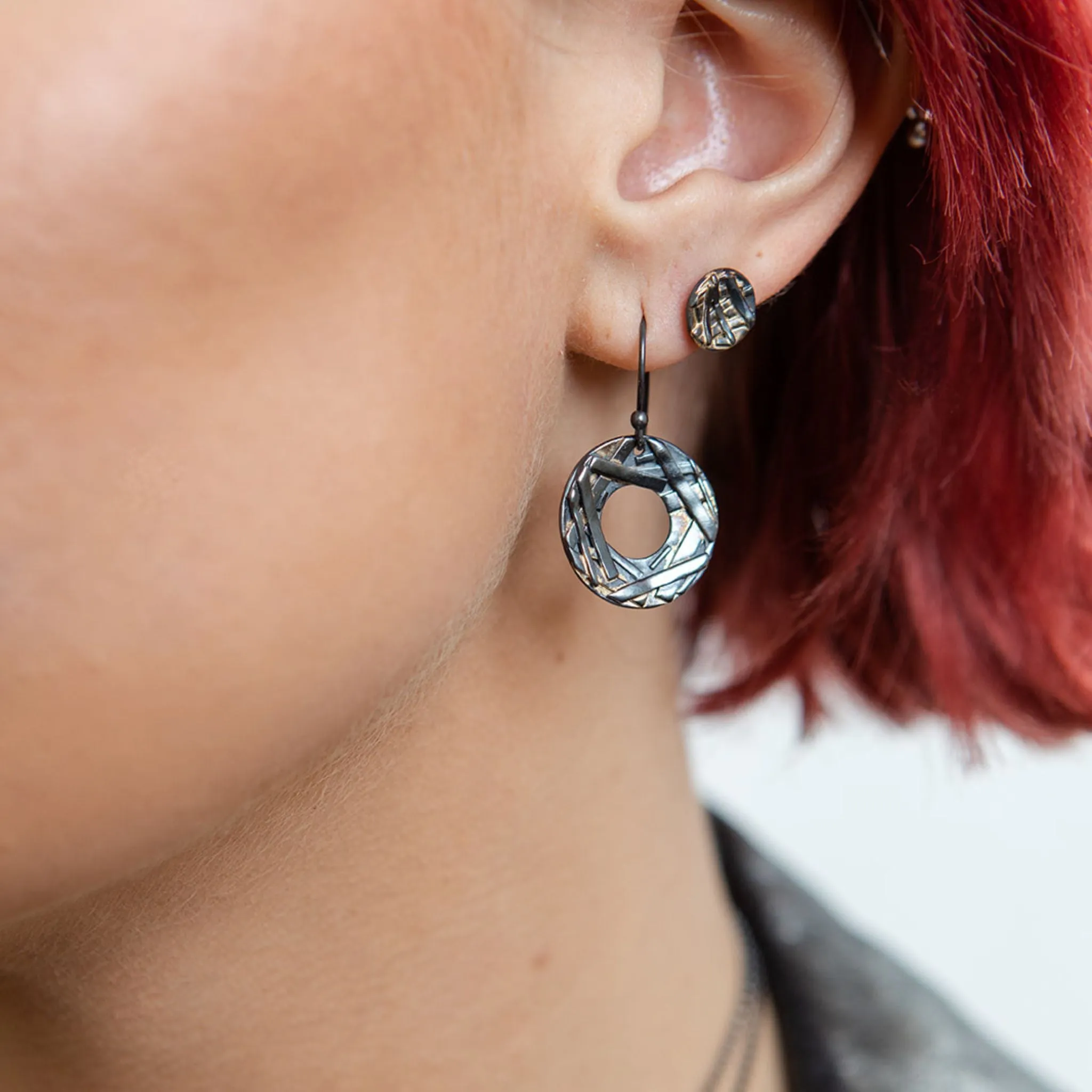 Mixed Metal Round Washer Earrings