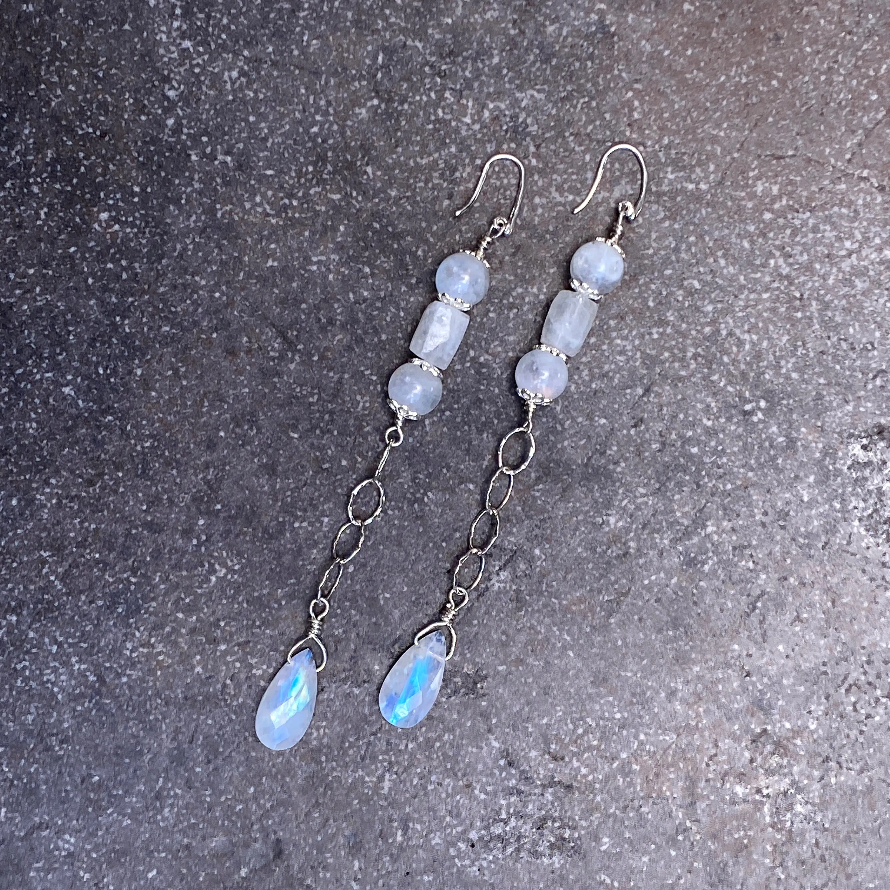 Moonstone And Sterling Silver Drop Earrings