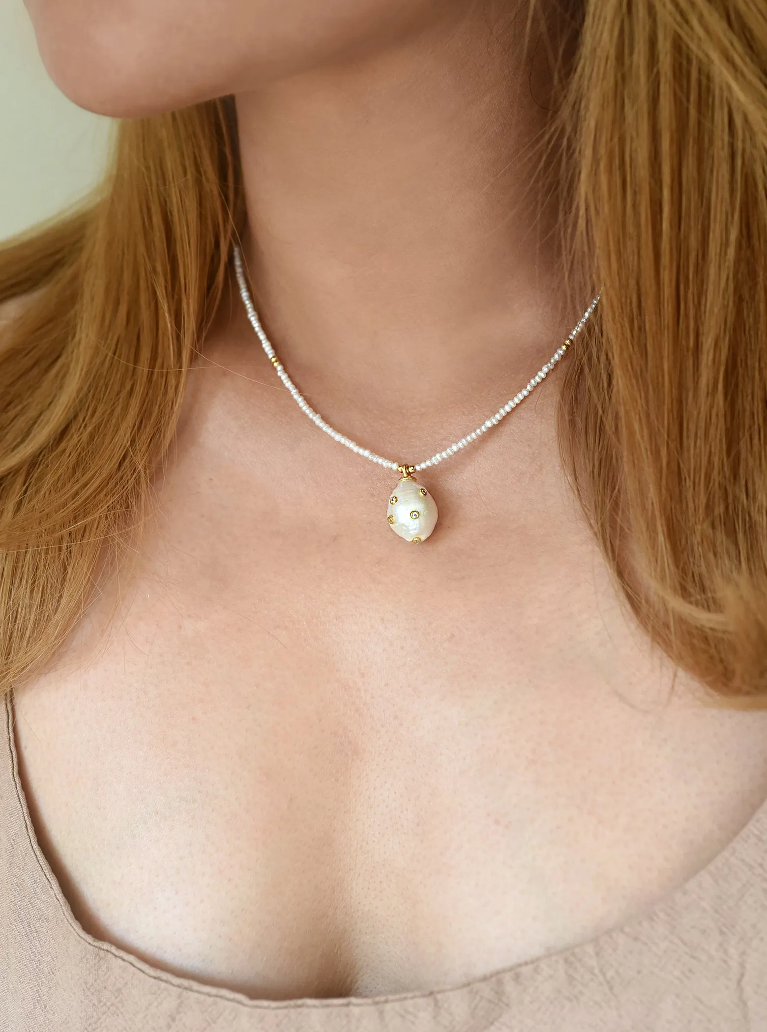 Natural Baroque Pearl with beaded Pearl Necklace