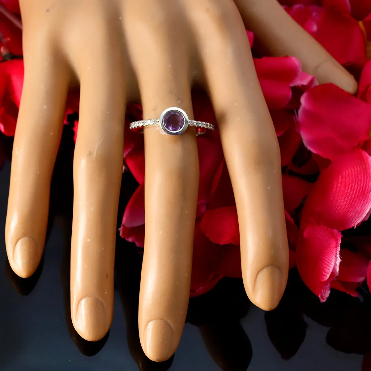 Natural Gemstone Amethyst 925 Sterling Silver Ring 1920s Jewelry