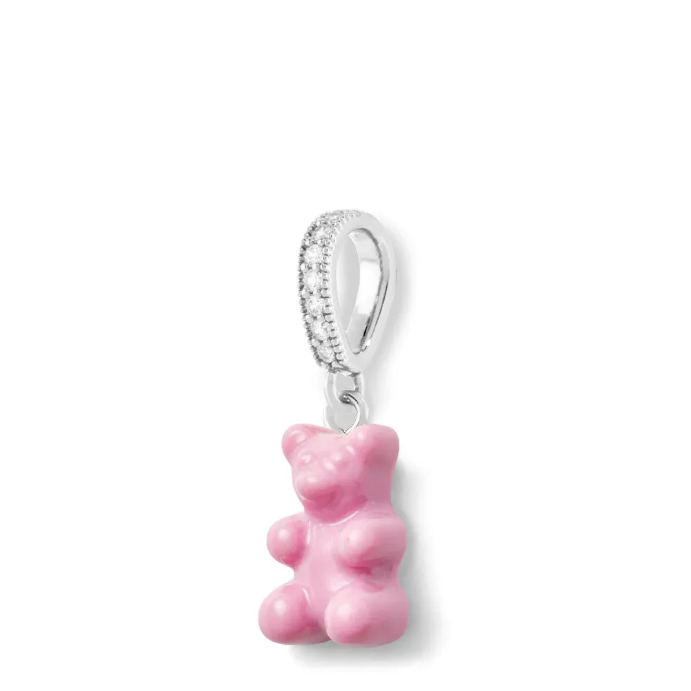 Nostalgia Bear Glossy Pendant, Pave Silver Connector