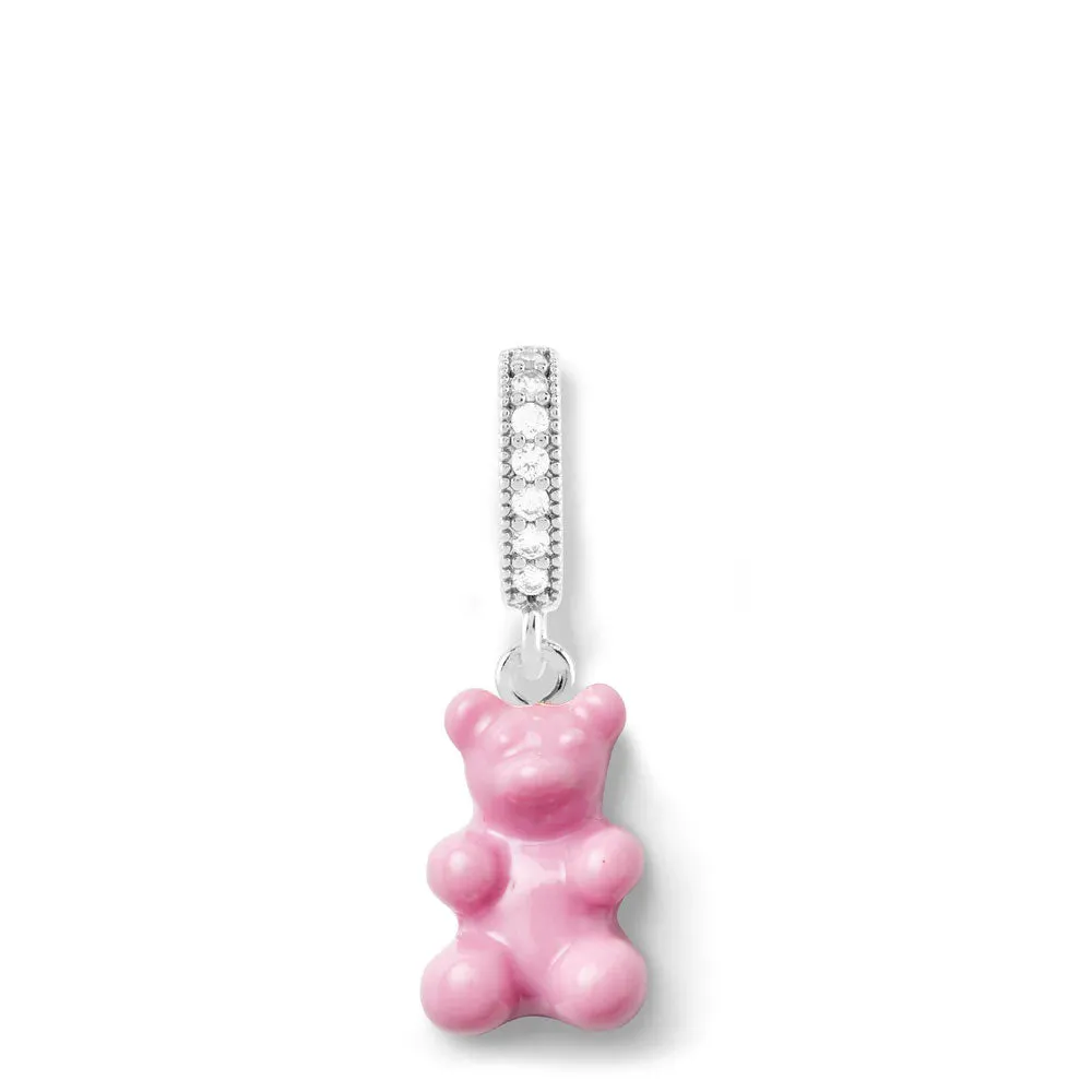 Nostalgia Bear Glossy Pendant, Pave Silver Connector