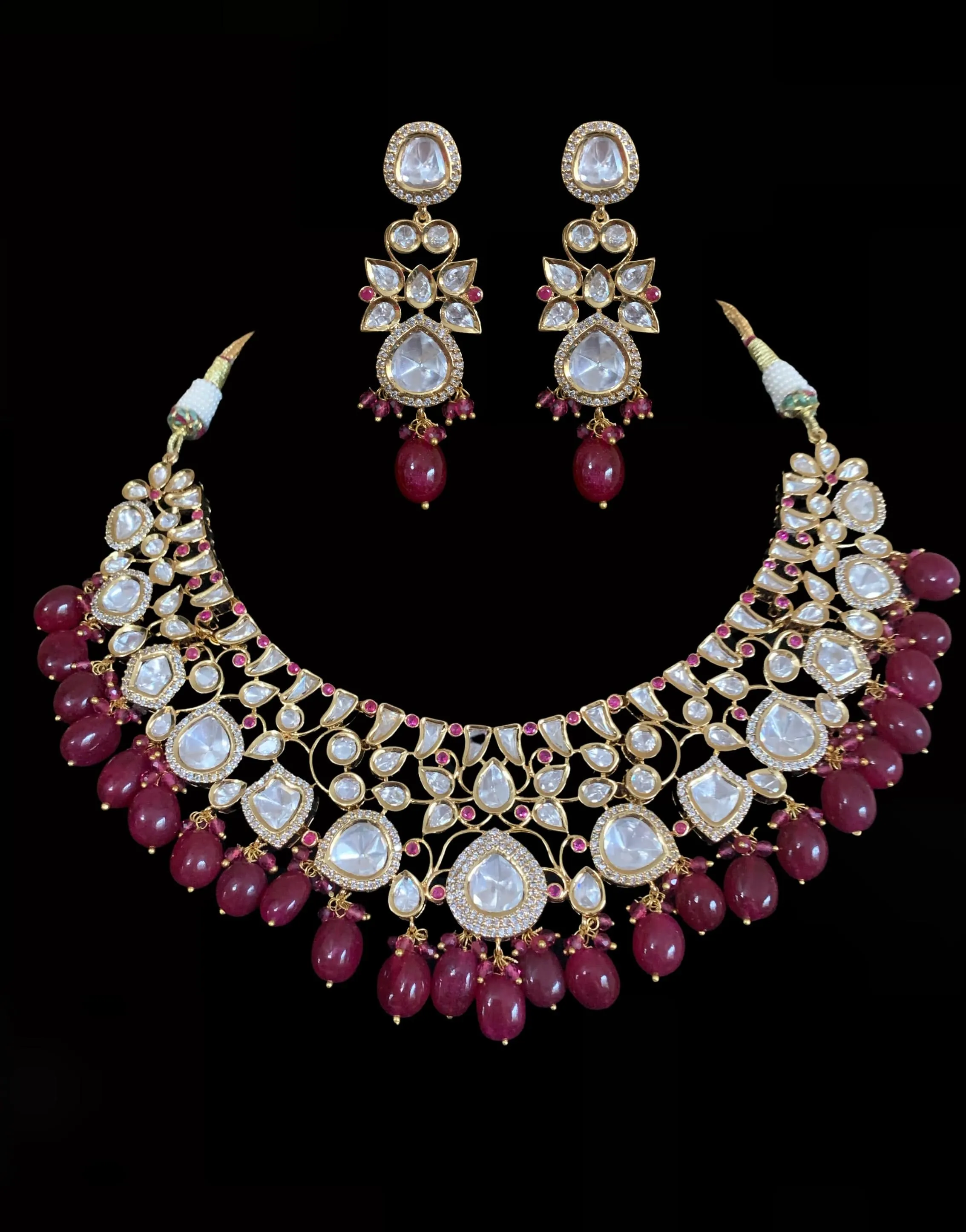 NS15  Tanu polki with ruby beads necklace set ( SHIPS IN 4 WEEKS )