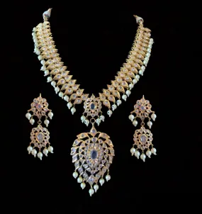 NS205 Ila nizami mango style bridal necklace with earrings in pearls (SHIPS IN 2 WEEKS  )