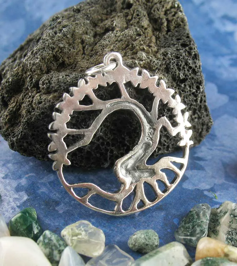 Old Tree of Life with Flowers Pendant, Handmade