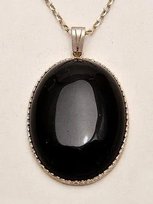 Onyx Stone Pendant In Pure Silver 925 Necklace.