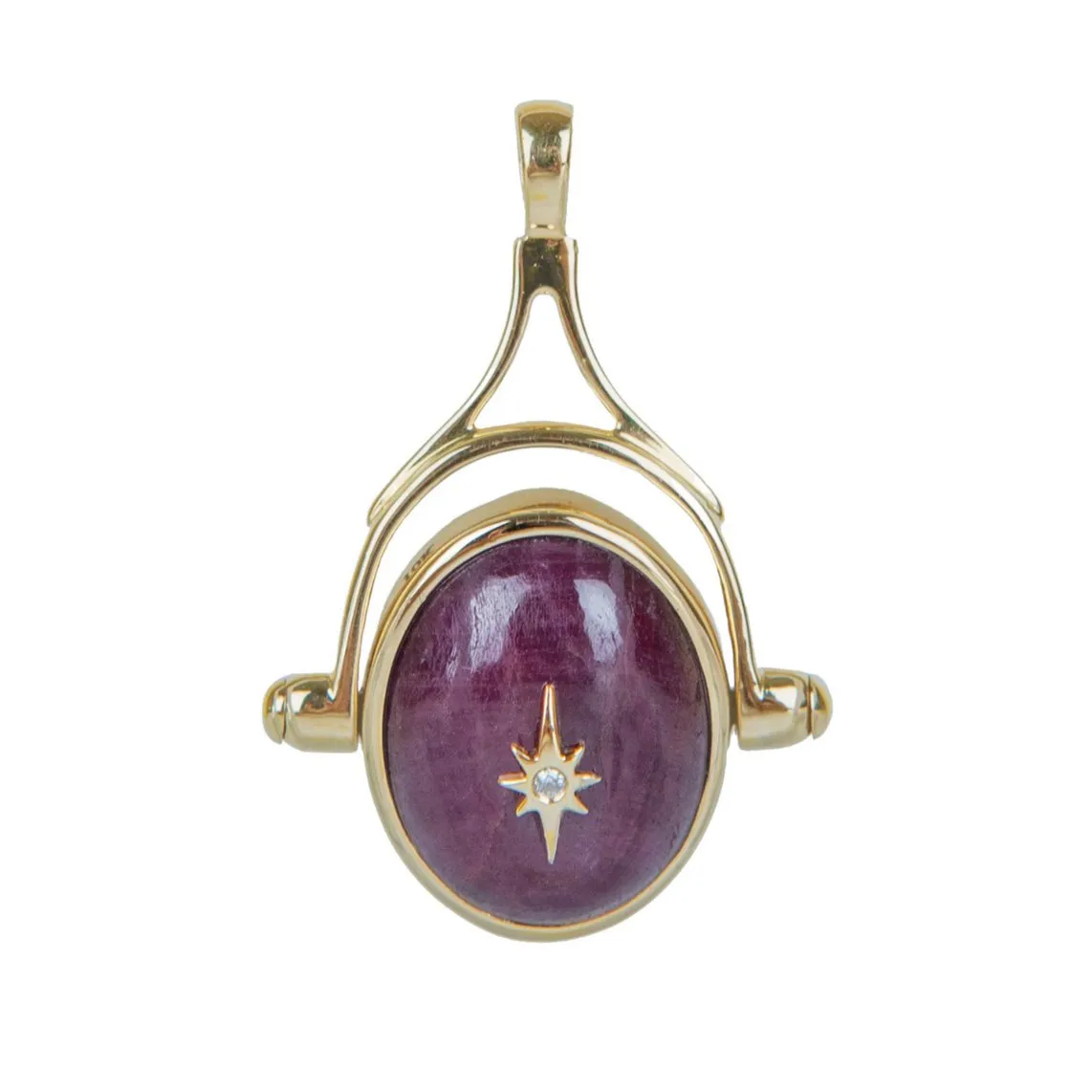 Oval Cabochon Ruby Spinning Pendant with Star Overlay