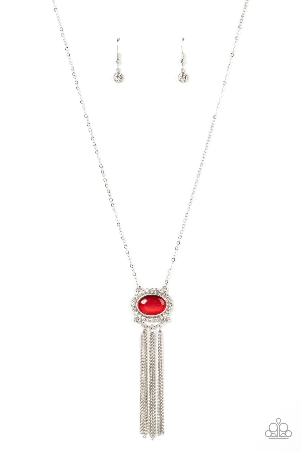 Paparazzi Happily Ever Ethereal - Red Cat's Eye Stone Long Necklace