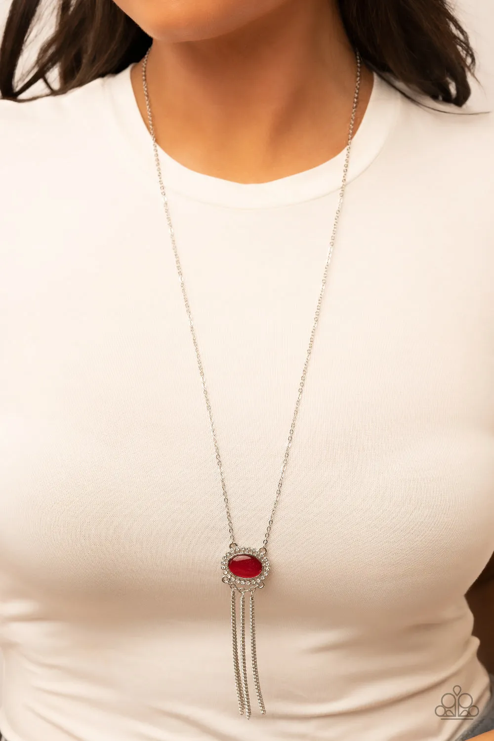 Paparazzi Happily Ever Ethereal - Red Cat's Eye Stone Long Necklace