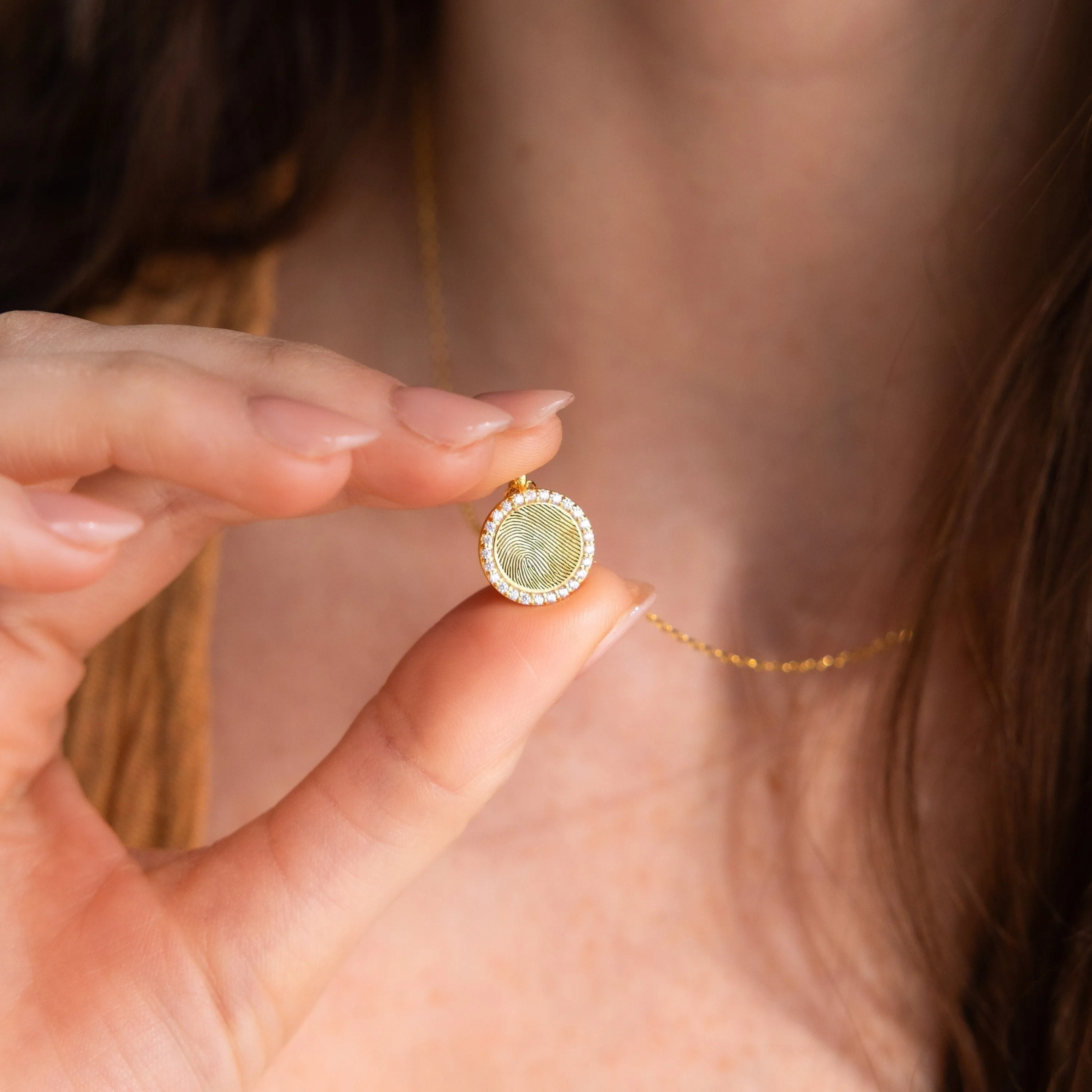 Pave Fingerprint Coin Necklace