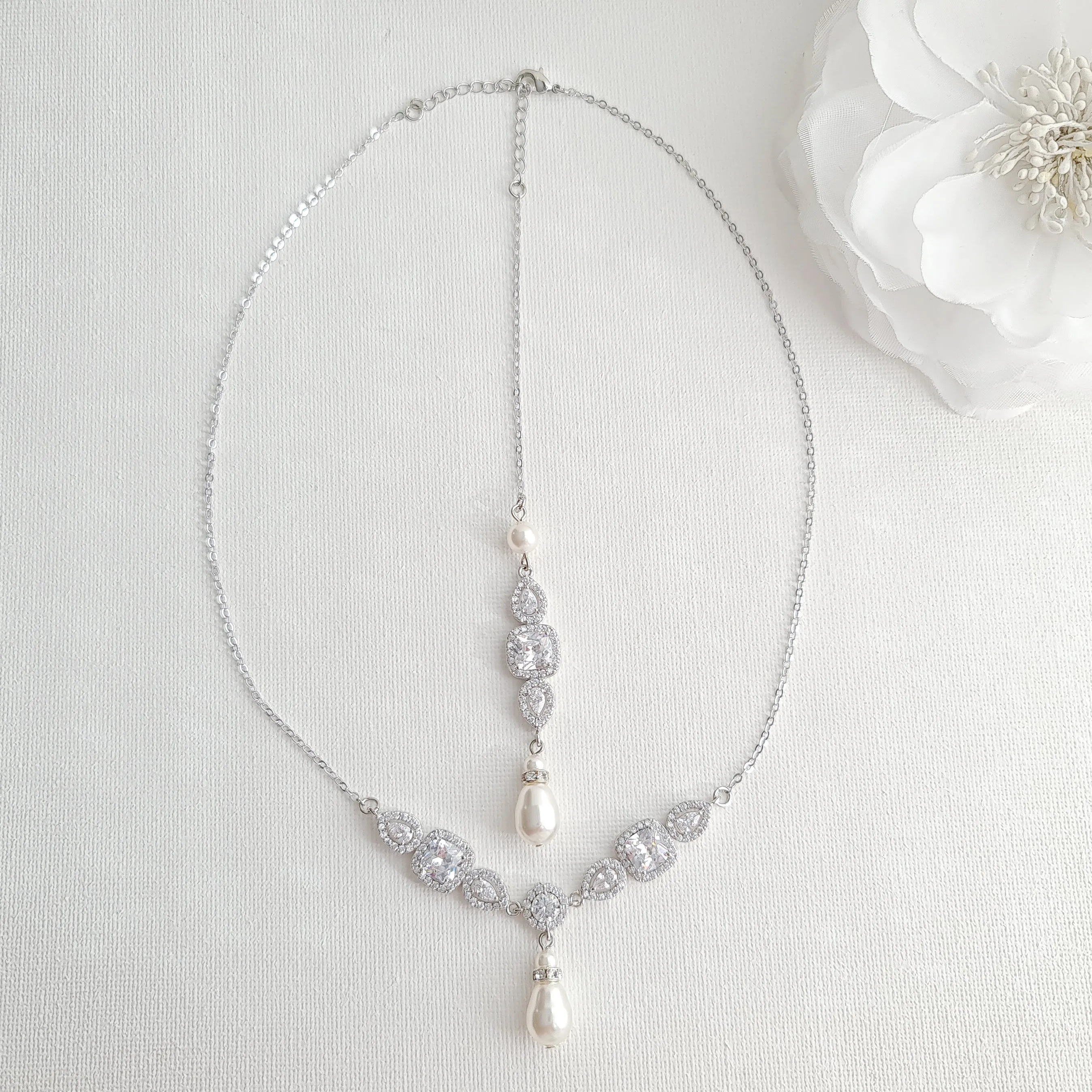 Pearl Drop Back Necklace-Gianna