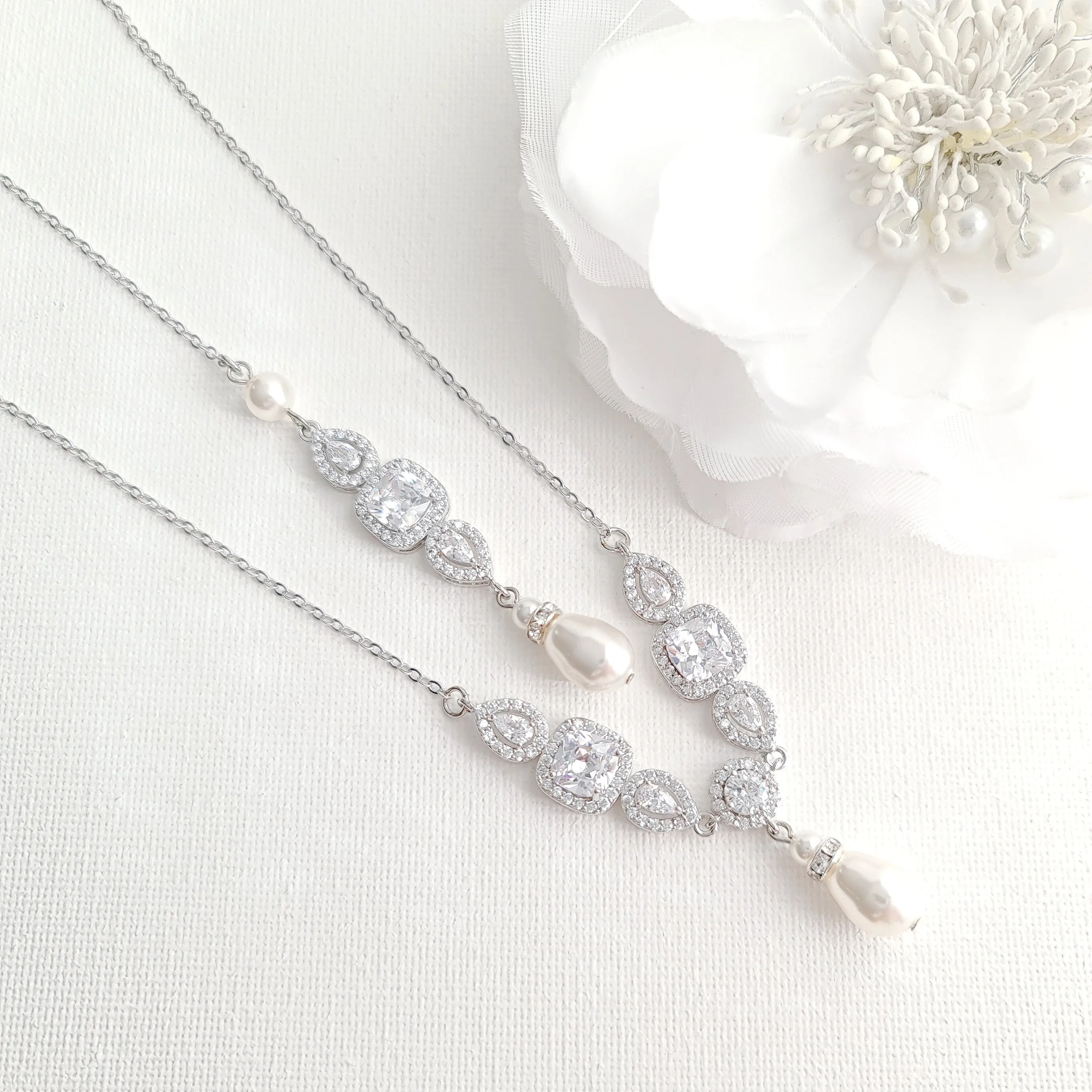 Pearl Drop Back Necklace-Gianna