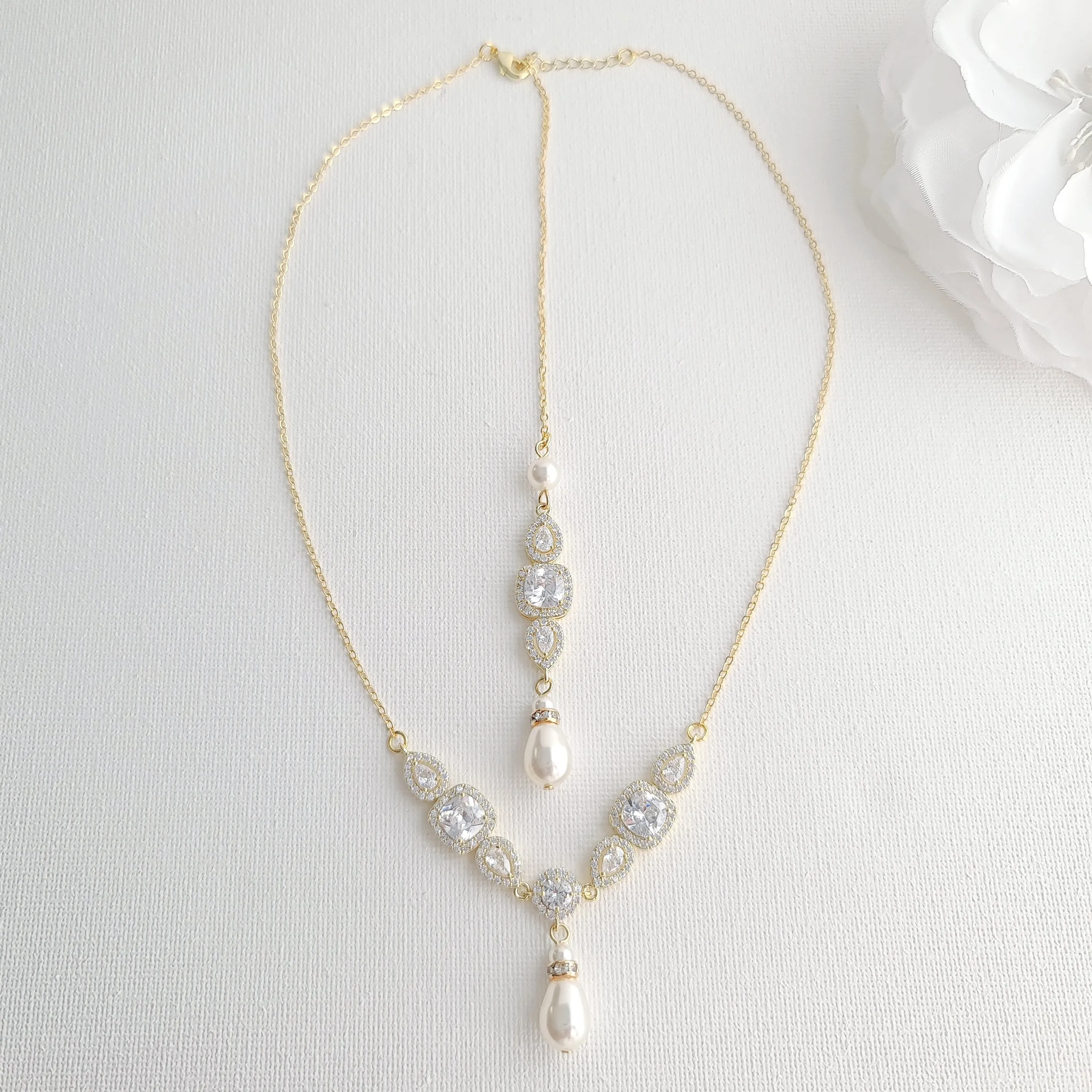 Pearl Drop Back Necklace-Gianna