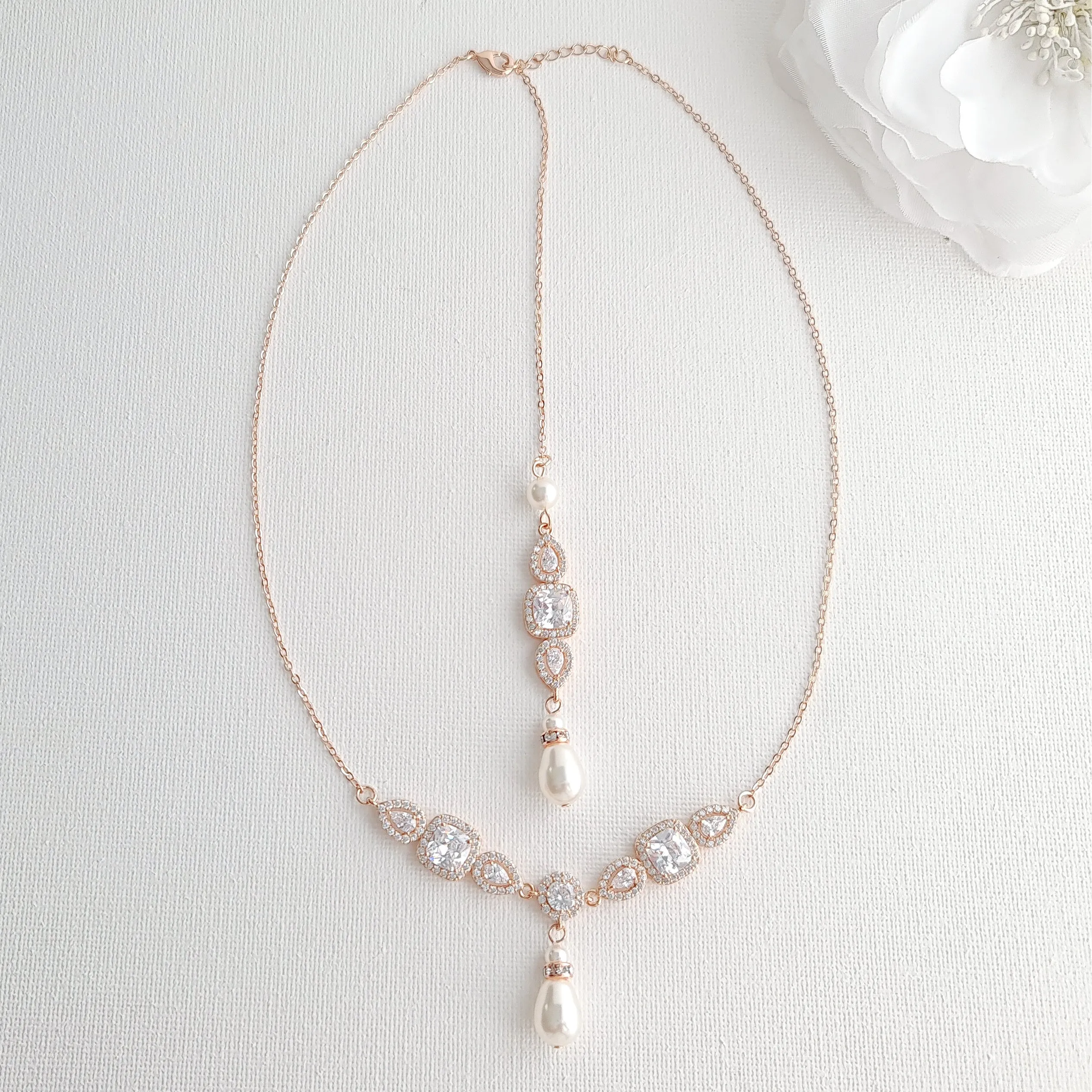 Pearl Drop Back Necklace-Gianna