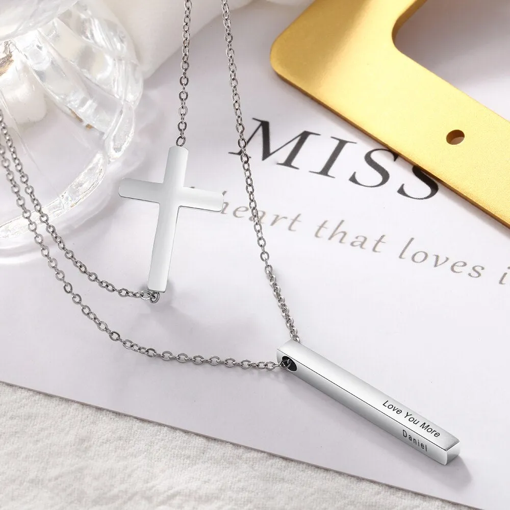 Personalized Name 4 Sides Vertical Bar Necklaces