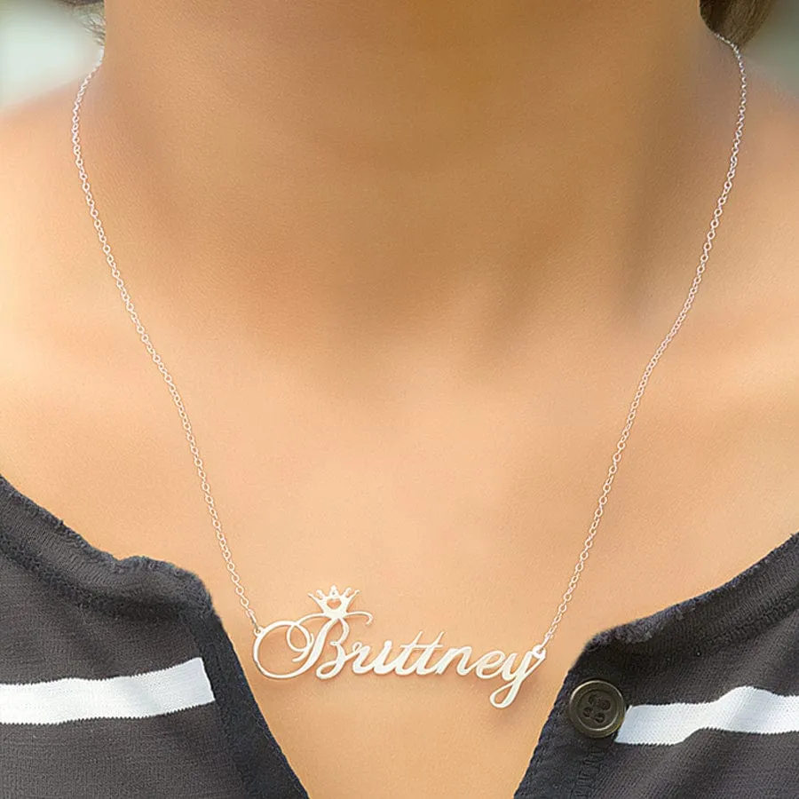 Personalized Nameplate Necklace w/  Crown