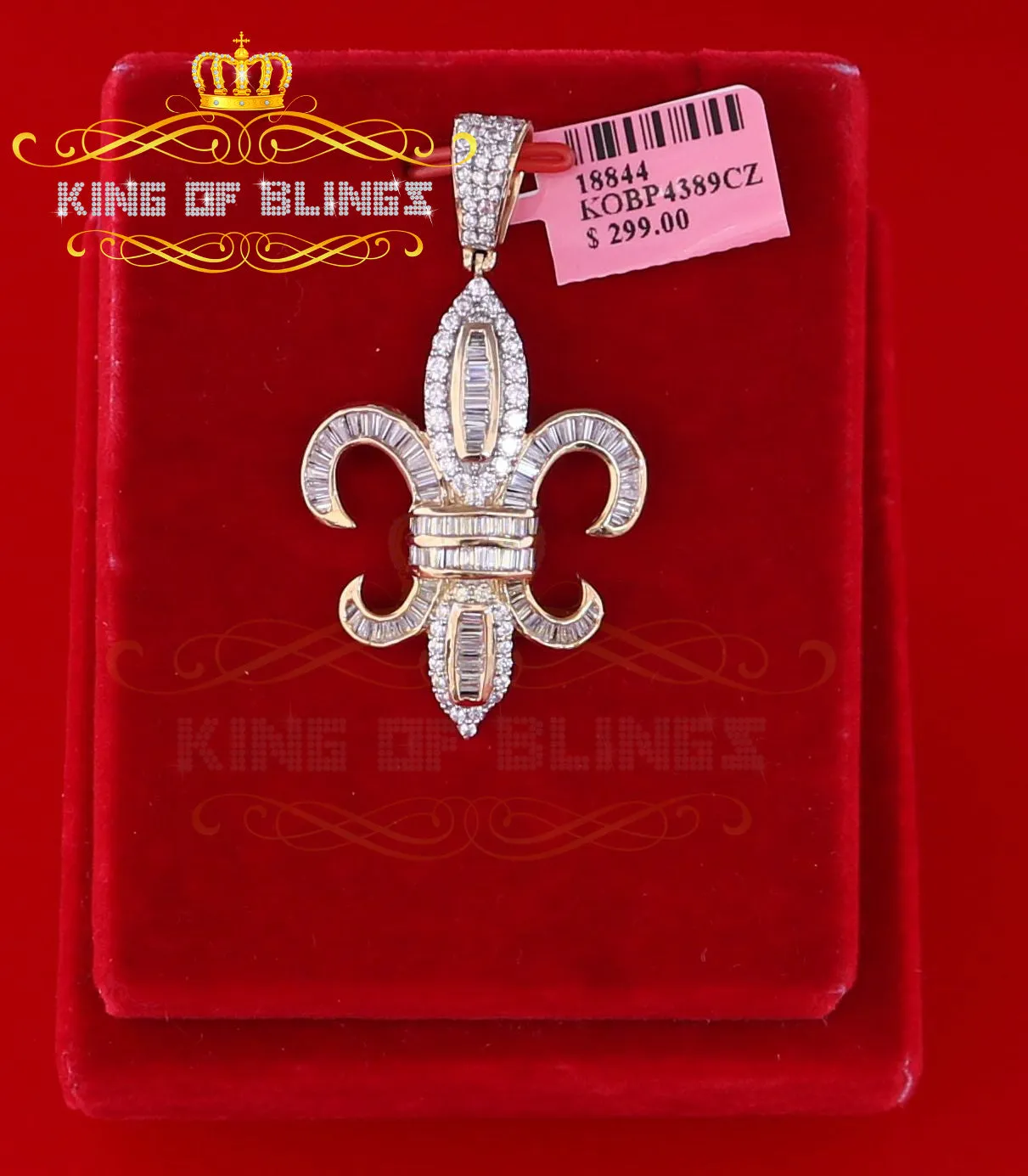 Promise Yellow 925 Sterling Silver Fleur de Lis Pendant 3.73ct Cubic Zirconia