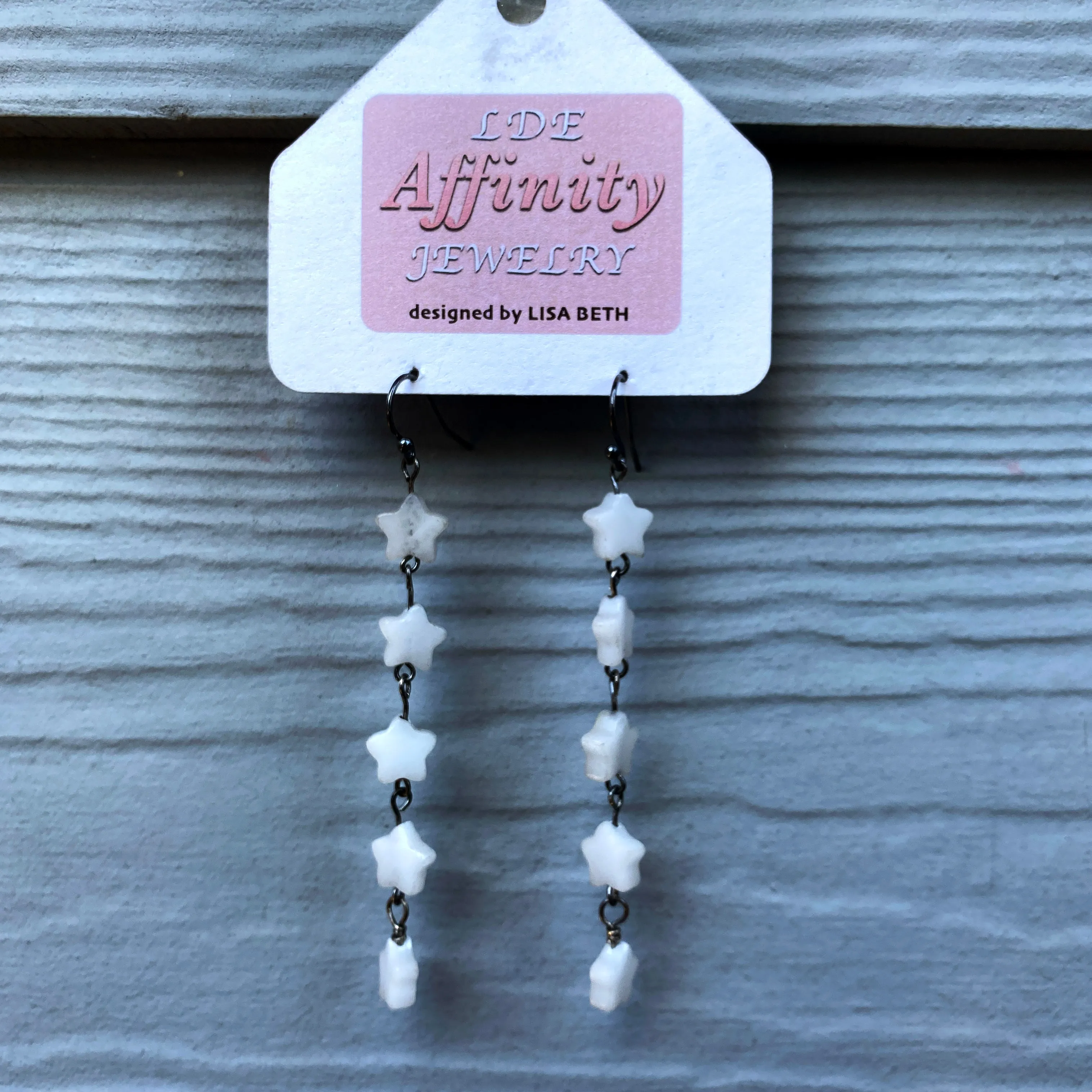 Quartz stars and oxidized Sterling silver long drop earrings