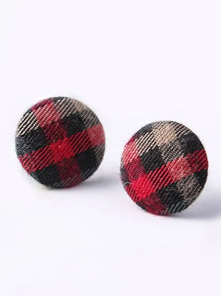 Red Plaid Stud Earrings