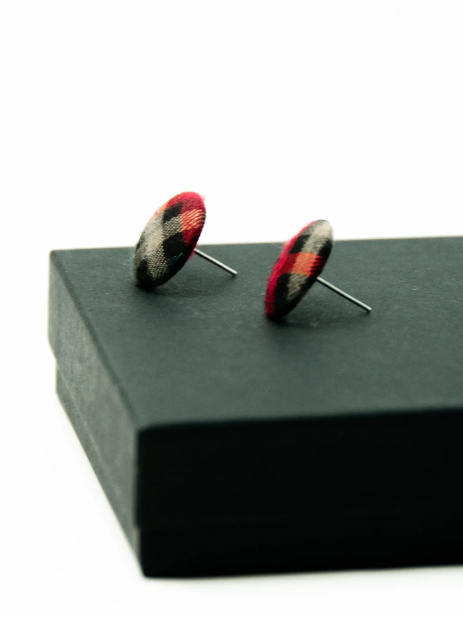 Red Plaid Stud Earrings