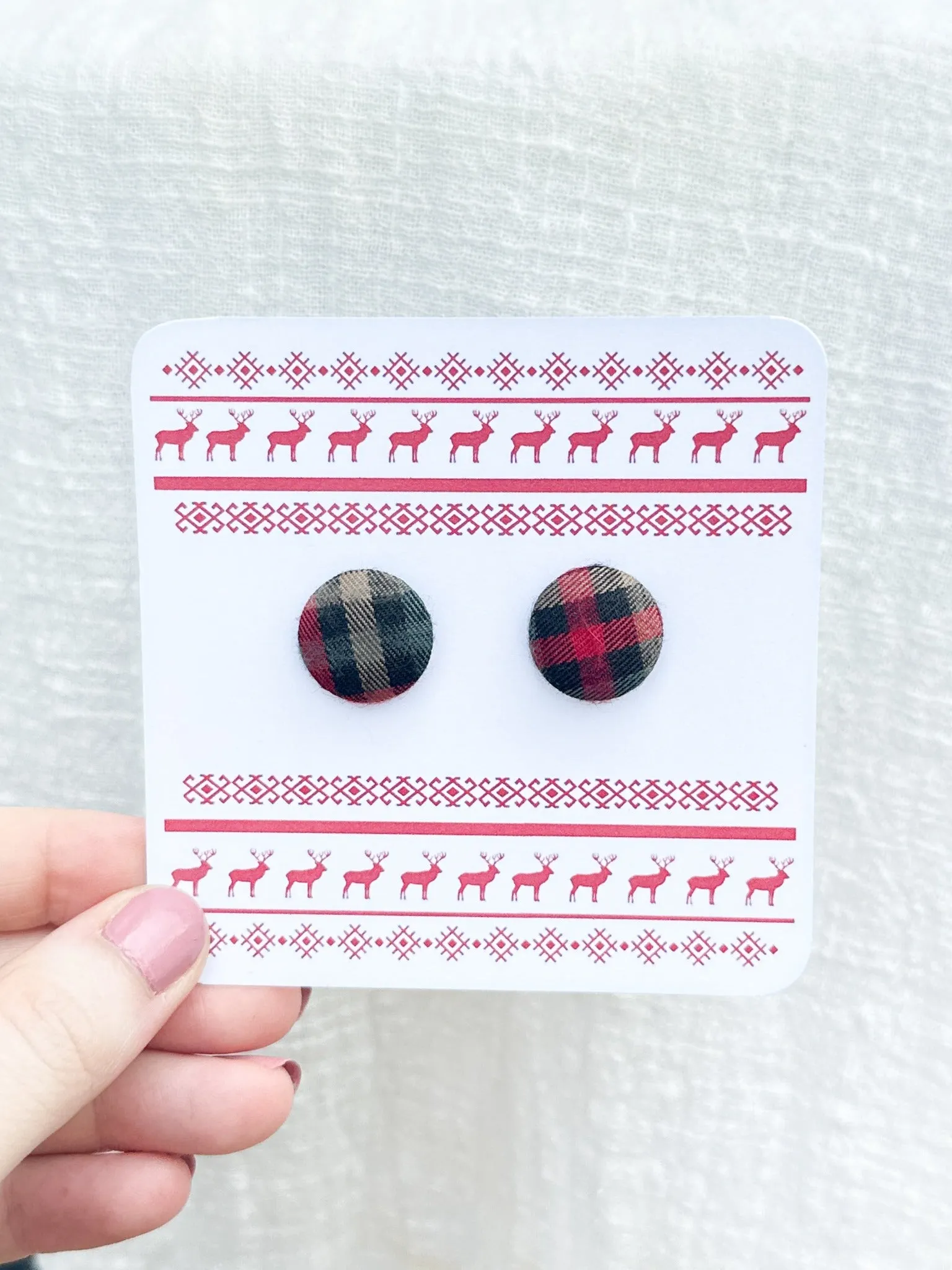 Red Plaid Stud Earrings