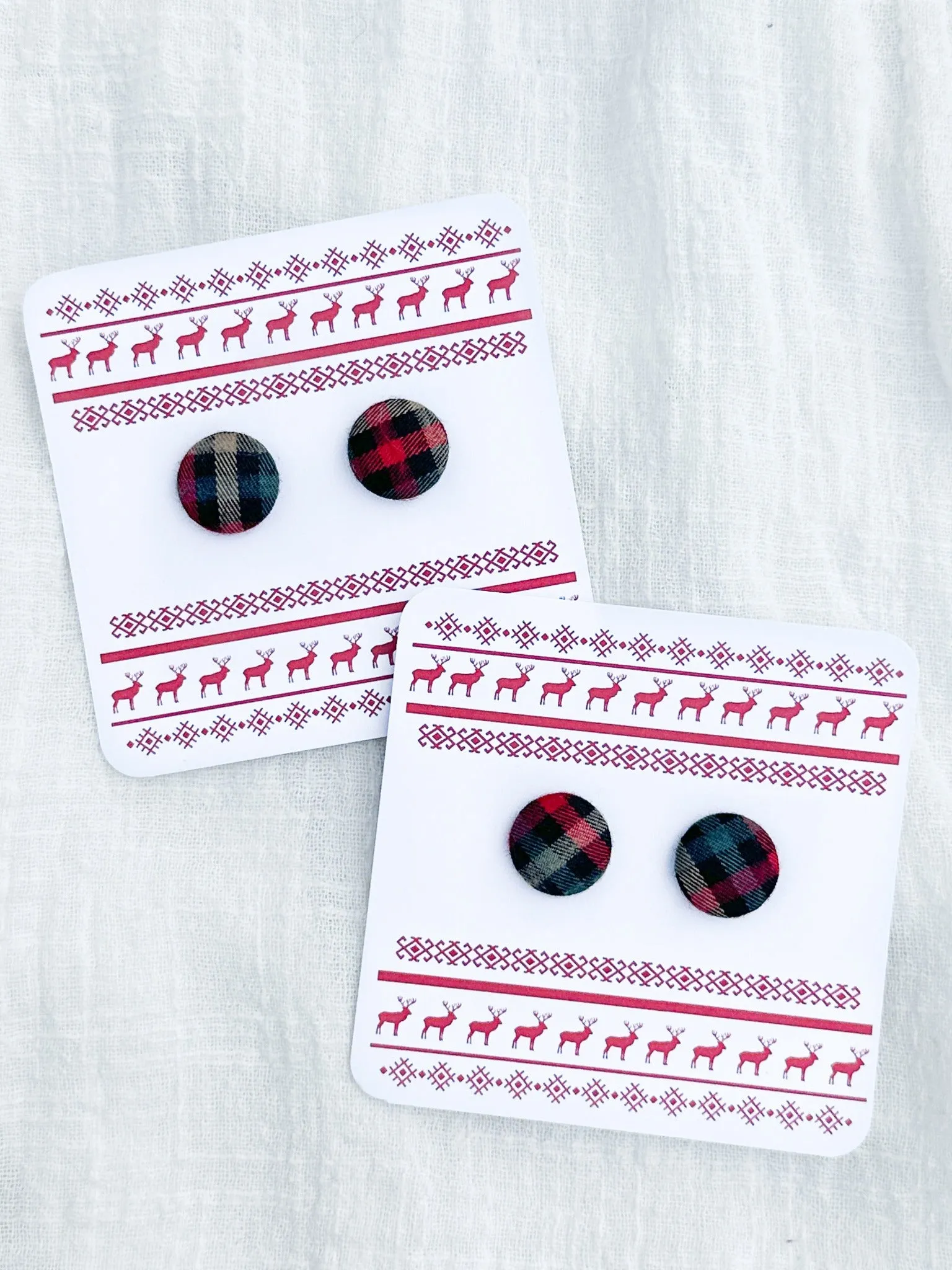 Red Plaid Stud Earrings