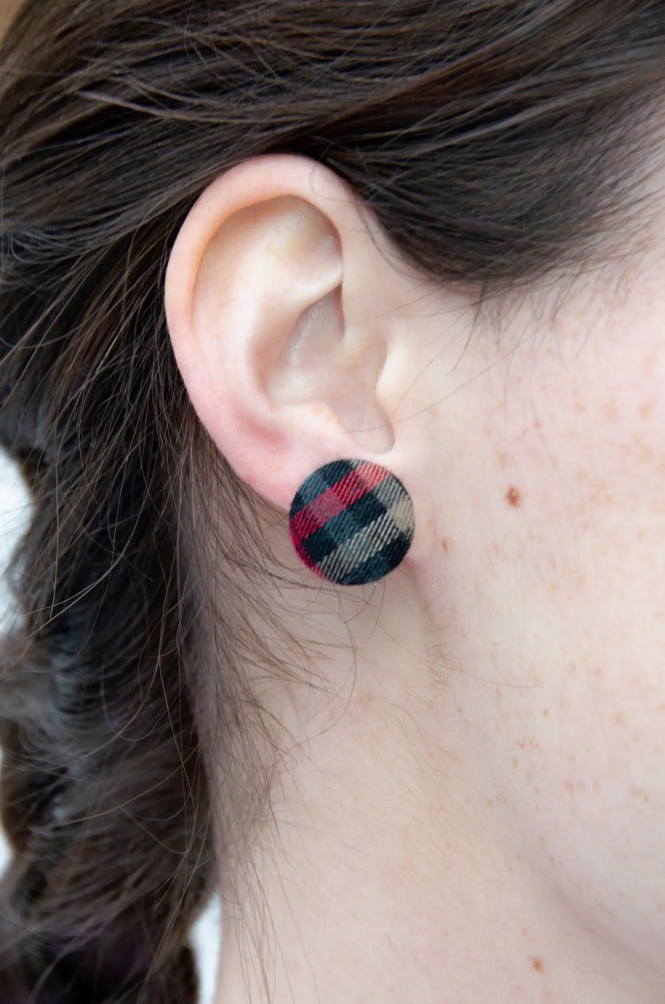 Red Plaid Stud Earrings