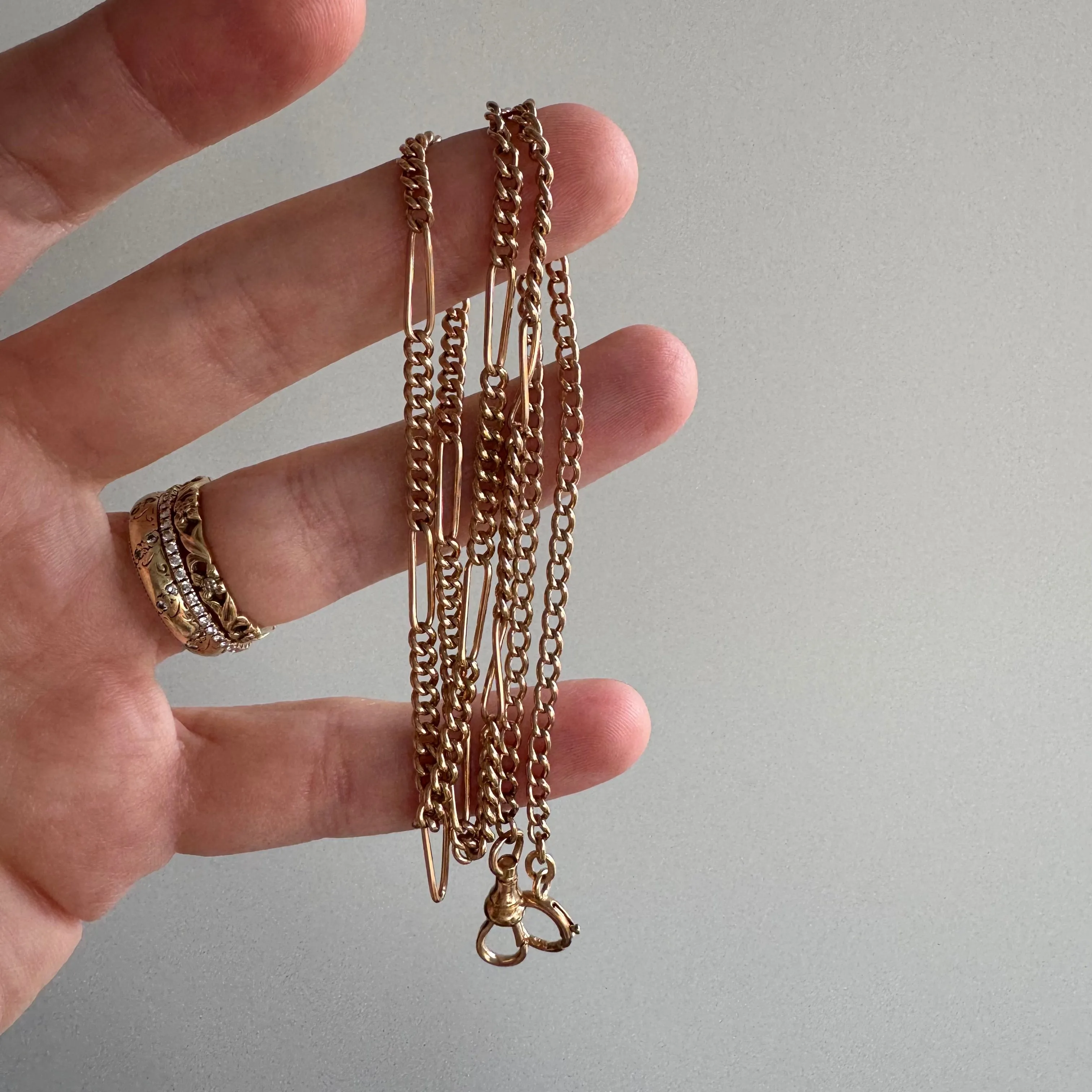 reimagined A N T I Q U E // watch chain mashup / 10k rosy gold curb and fancy figaro chain / 20.25