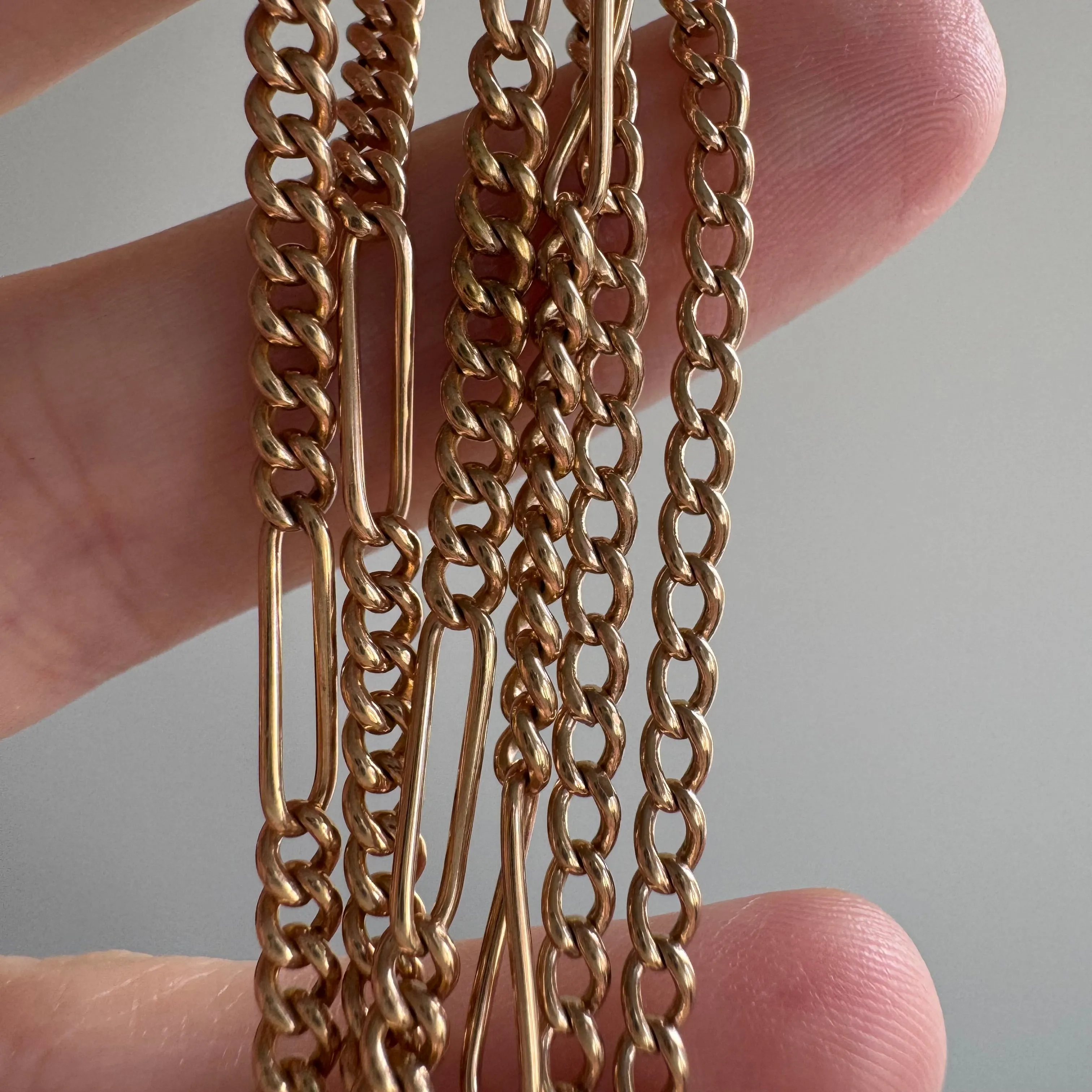 reimagined A N T I Q U E // watch chain mashup / 10k rosy gold curb and fancy figaro chain / 20.25