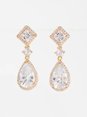 Rhea White Gold Plated Drop CZ Earrings