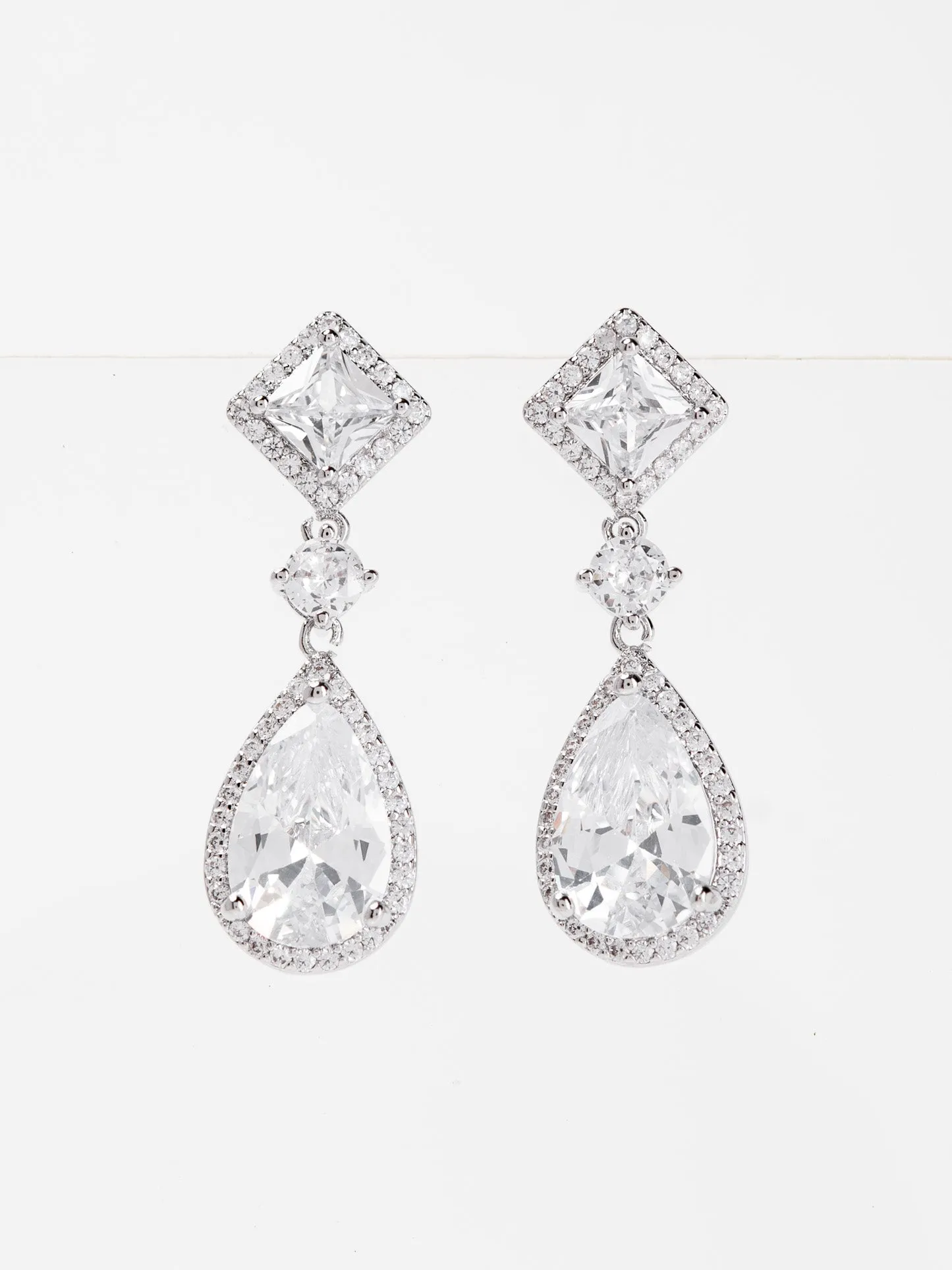 Rhea White Gold Plated Drop CZ Earrings