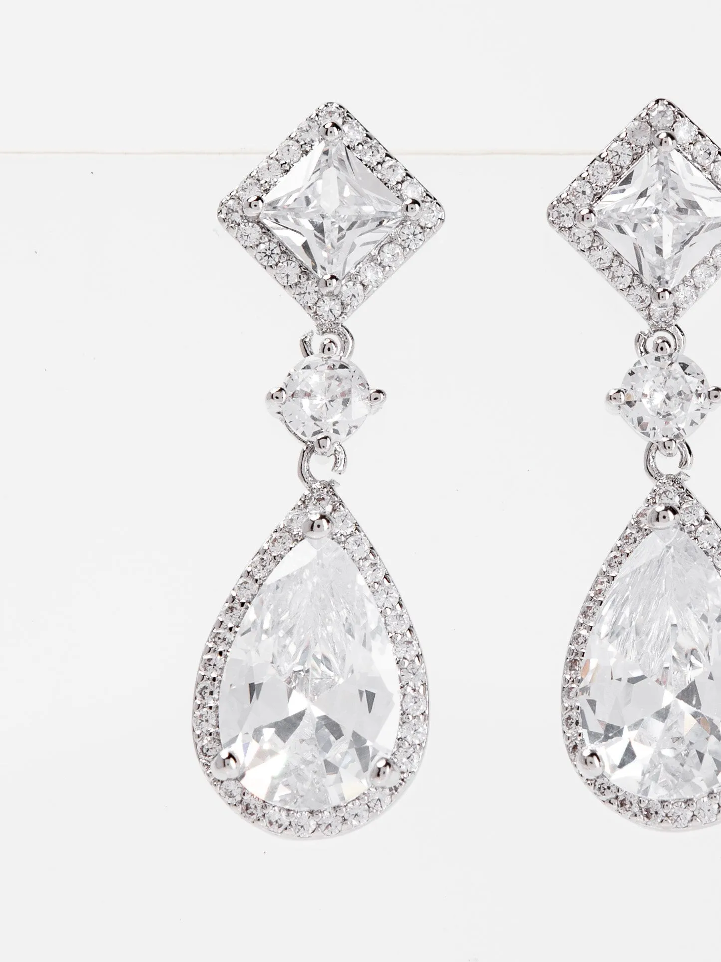 Rhea White Gold Plated Drop CZ Earrings