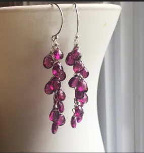 Rhodolite Garnet Cluster Earrings, earwire and metal options